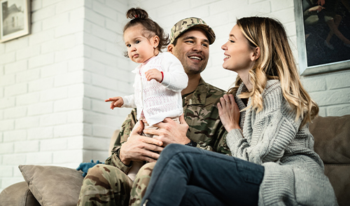 military family sitting on couch
