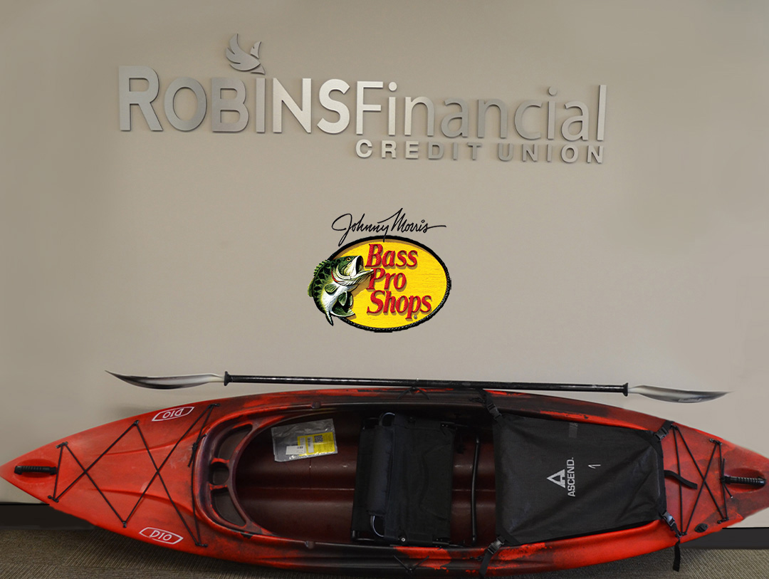 "Ascend Kayak & Ascend Paddle with Robins Financial Credit Union and Bass Pro Shops Logo"