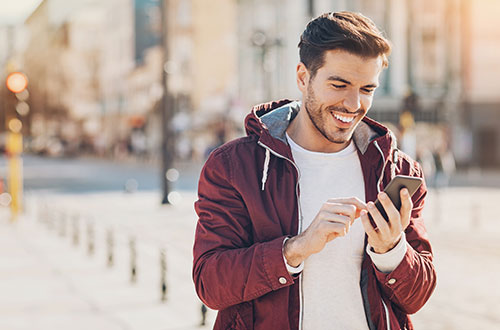 man on cell phone, smart device protection