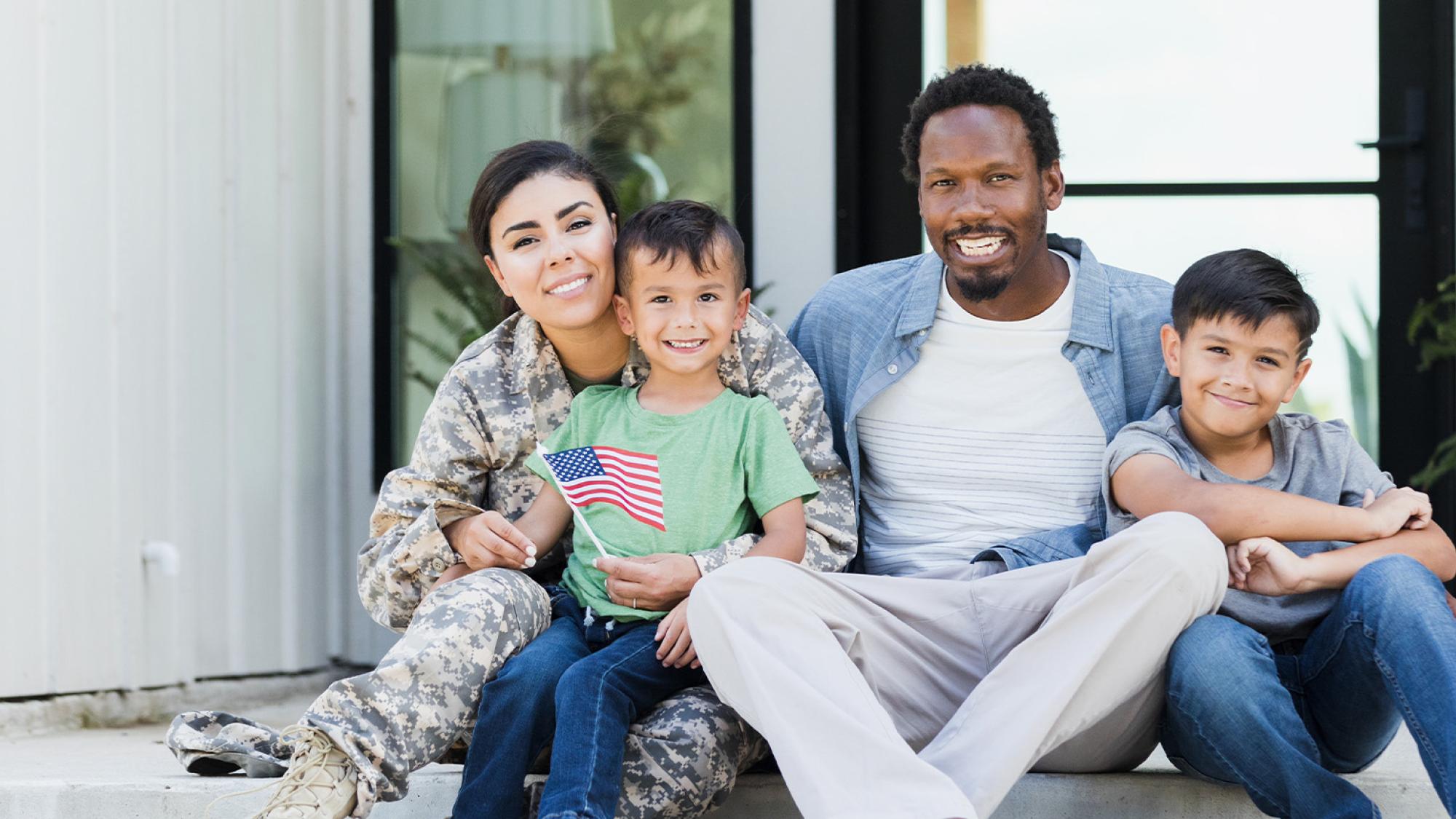 Military Family sitting on front porch