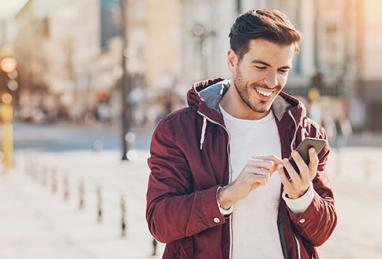 man on cell phone, smart device protection