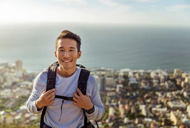 person on vacation funded by credit card rewards