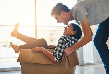 couple laughing, credit and mortgage loans