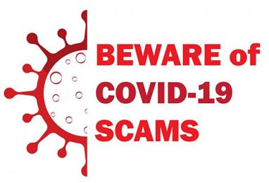 coronavirus illustration with text that reads beware of COVID-19 scams, coronavirus, COVID-19, coronavirus scams 